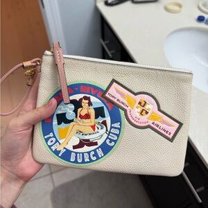 Tory Burch Cream Wristlet with Colorful Patches